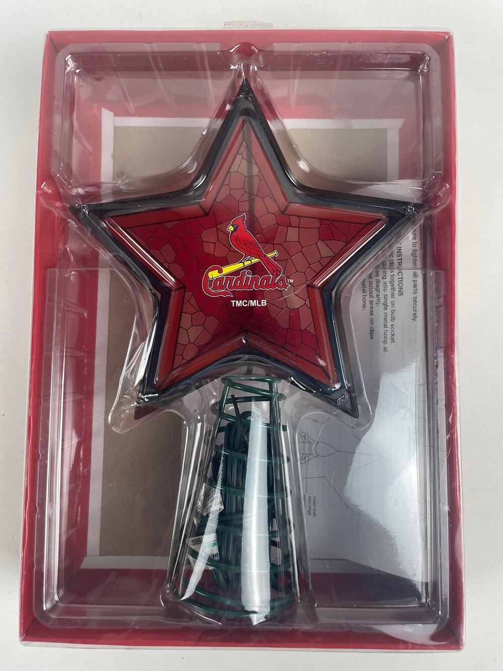 NIB Mosaic Tree Topper Stained Glass St. Louis Cardinals MLB Baseball 11.25”